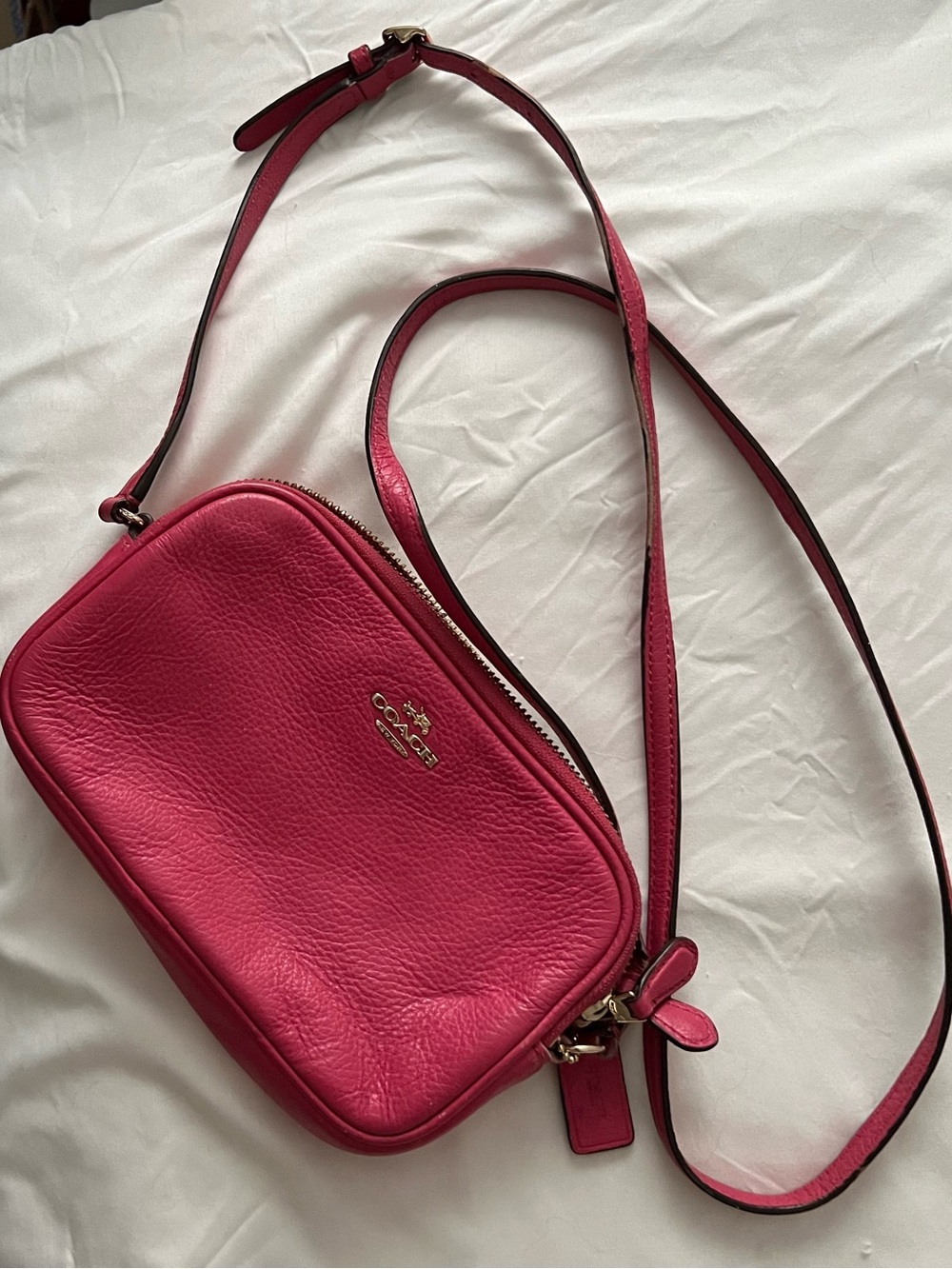 Coach Pebbled Leather Crossbody Bag - Bright Pink with Gold Hardware